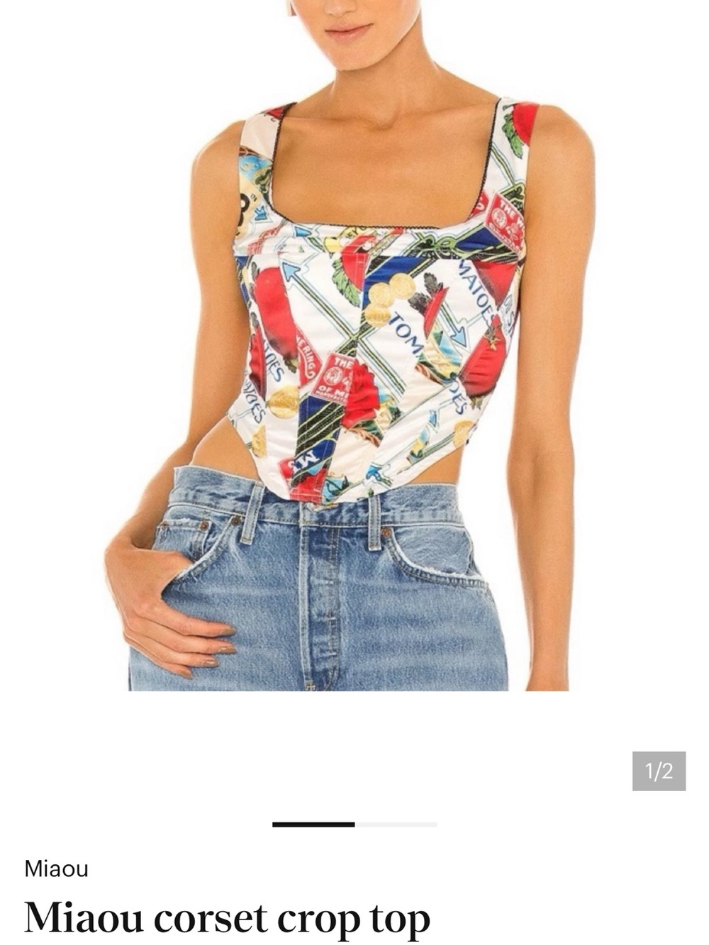 Miaou Red & White Printed Corset Crop Top